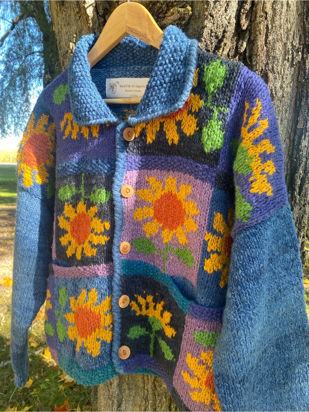 WORLD FOLK ART IMPORTS NANAIMO sunflower knit cardigan sweater